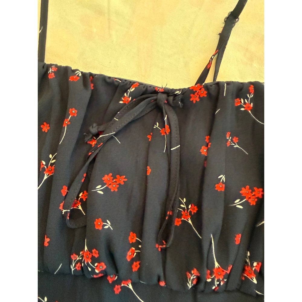 Francescas Navy Blue Red Floral Romper Adjustable Straps Smocked Back NWT - Picture 4 of 12